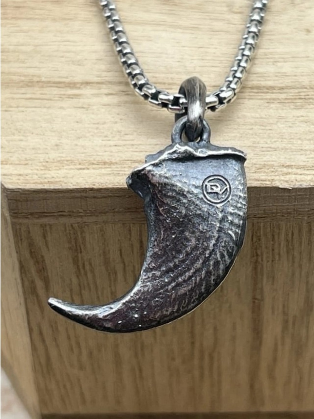 David Yurman Silver Oxidized Claw Pendant Necklace